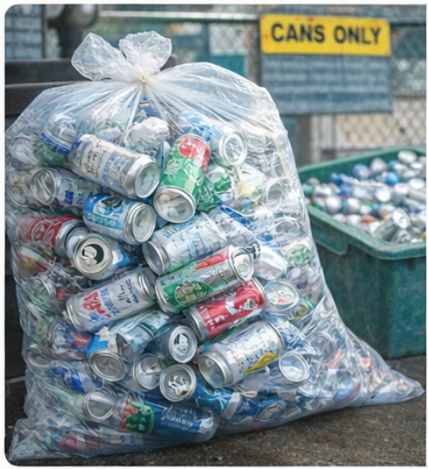 Bag of aluminum cans ready for recycling